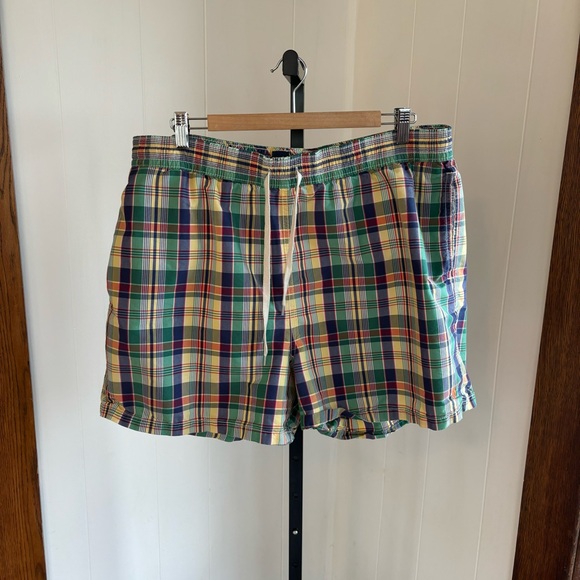 Vtg Polo Ralph Lauren Swim Trunks Colorful Plaid Mesh Lined Mens XXL 4.5” Inseam - Picture 2 of 9